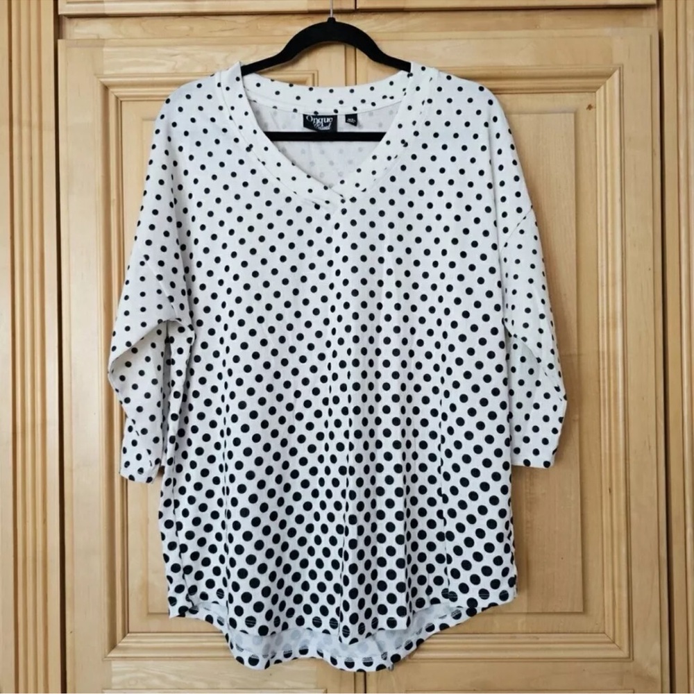 Onque White/Black Casual Polka Dot Blouse Sz XL